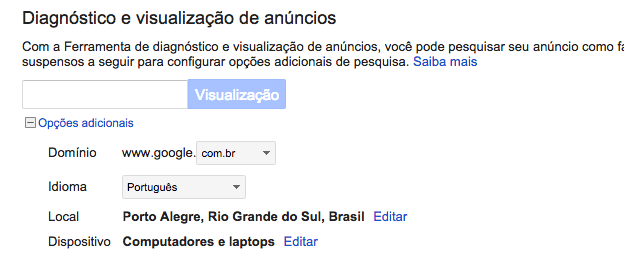 ferramenta de diagnóstico e visualização de anúncios