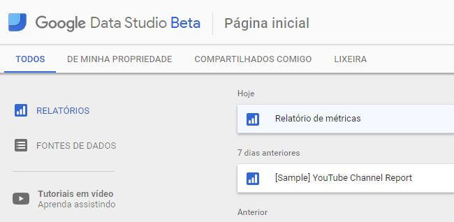 Dashboard gerado pelo Google Data Studio