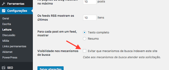 Meta tag robots com noindex no WordPress