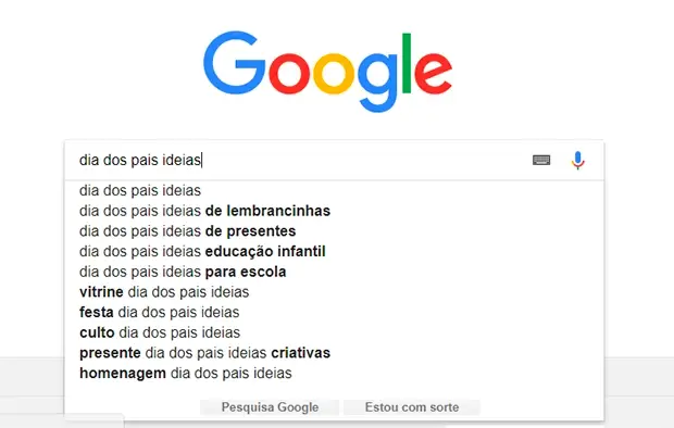 Tela de buscas no Google sobre o Dia dos Pais