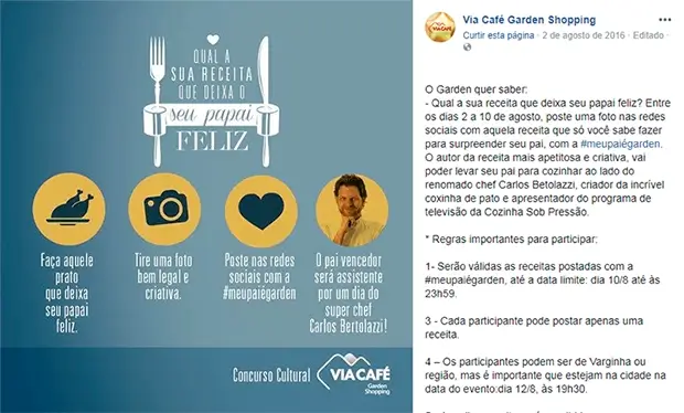 Promoção de Dia dos Pais do Via Café Garden Shopping