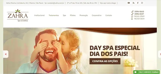 Site do Spa Zahra no Dia dos Pais