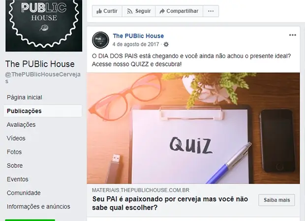 Quiz de Dia dos Pais no Facebook da The Public House