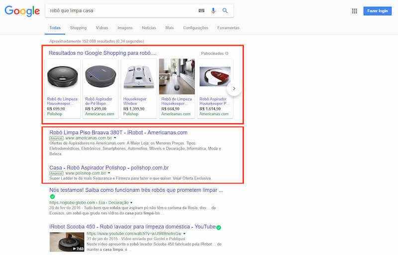 Anúncios nos resultados de busca do Google