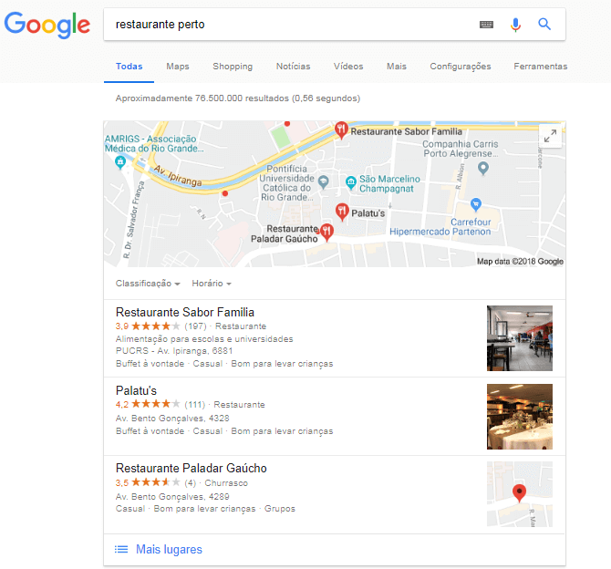 Print de uma busca local feita no no Google
