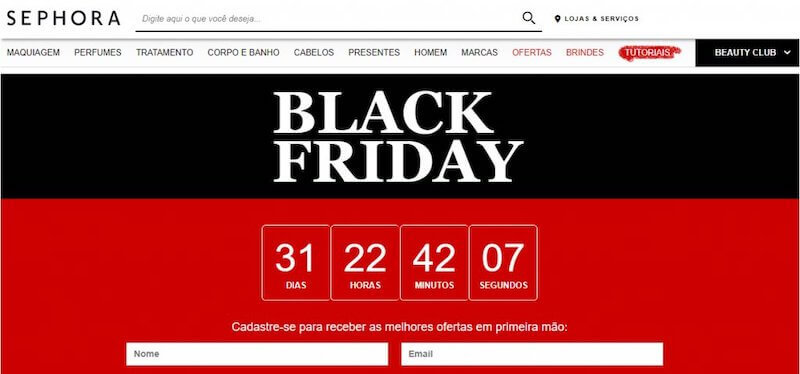 Destaque de BlackFriday no site da Sephora