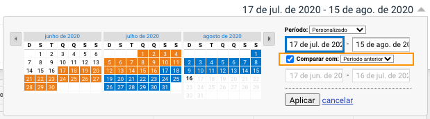 Print da opção de Comparar Datas no Google Analytics