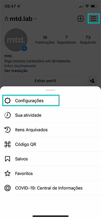 Configurações do Instagram