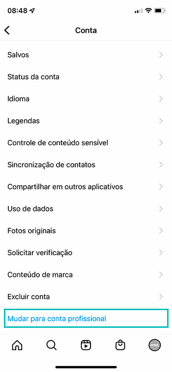 Mudar para Conta Profissional