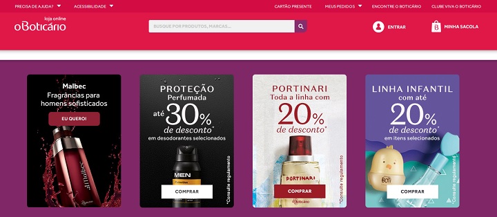 Promoções no site de O Boticário