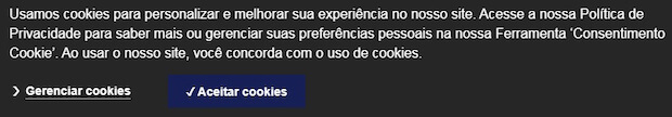 Aviso sobre permissão de uso de cookies em um site