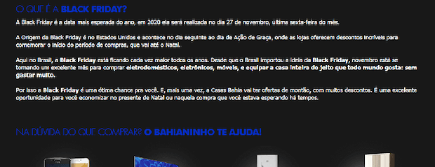 Conteúdo de campanha de Black Friday