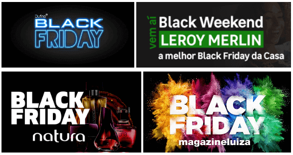 Exemplos de identidade visual de campanhas de Black Friday de e-commerces
