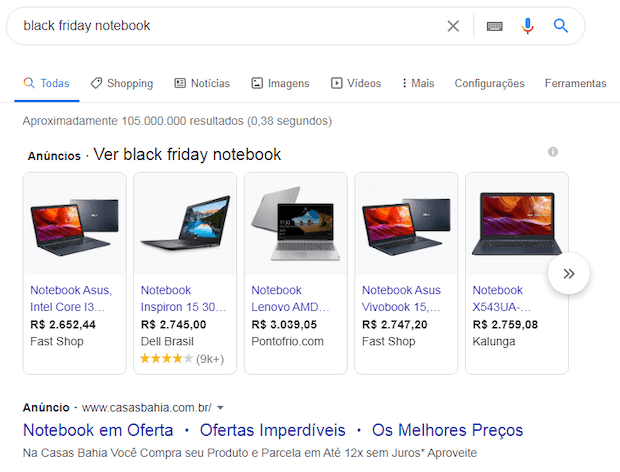 Anúncios de notebook em campanha de Black Friday