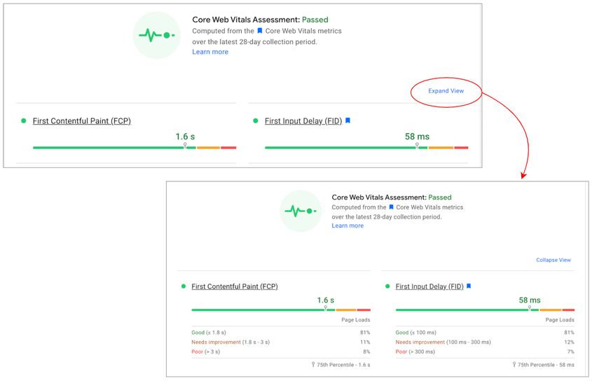 Visualização expandida do novo PageSpeed Insights