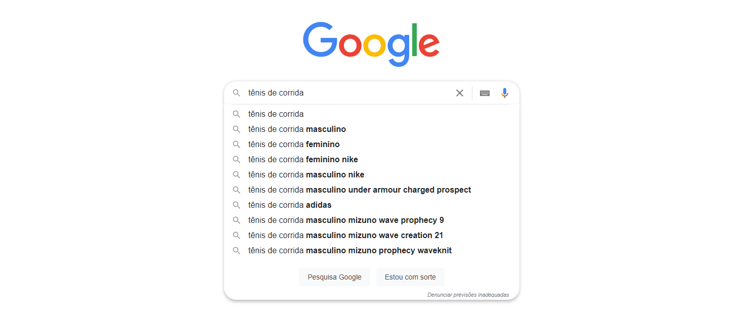 pesquisa tênis de corrida no Google 