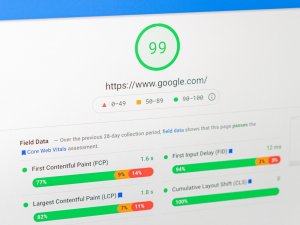 Tela de computador mostrando a aferição dos Core Web Vitals no PageSpeed Insights