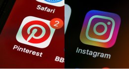 Montagem com ícones de aplicativo do Pinterest e Instagram