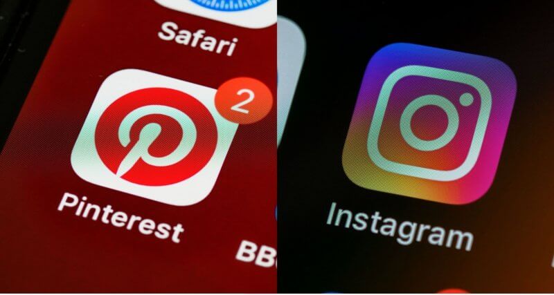 Montagem com ícones de aplicativo do Pinterest e Instagram