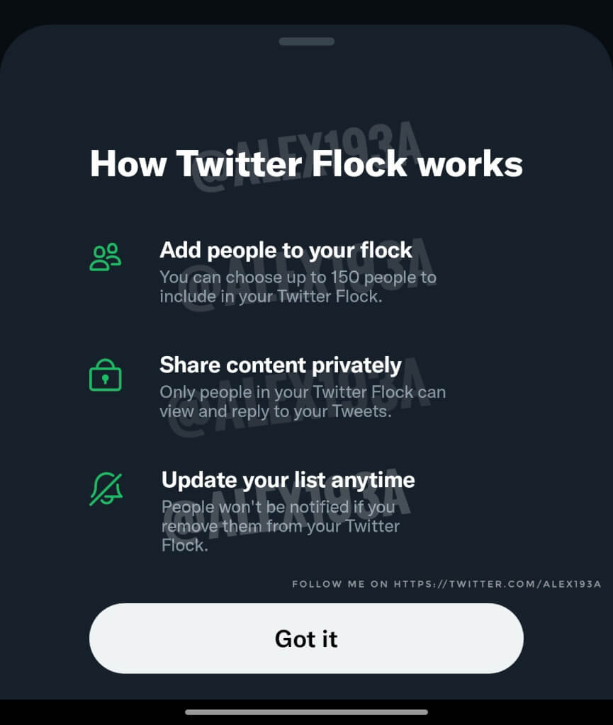 Screenshot do recurso do Twitter Flock