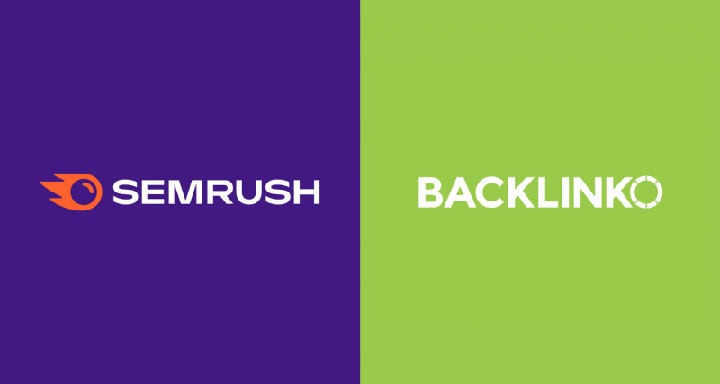 Logos do Semrush e Backlinko lado a lado