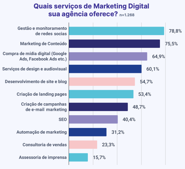 Gráfico mostrando os serviços oferecidos por agências de marketing digital