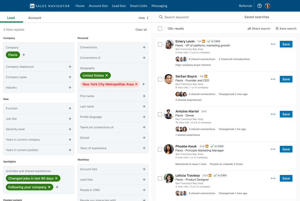 Screenshot da nova seção de pesquisa de usuários do LinkedIn Sales Navigator