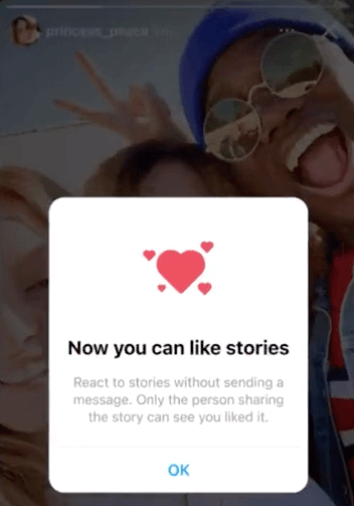 Alerta de novo recurso de curtir Stories no Instagram