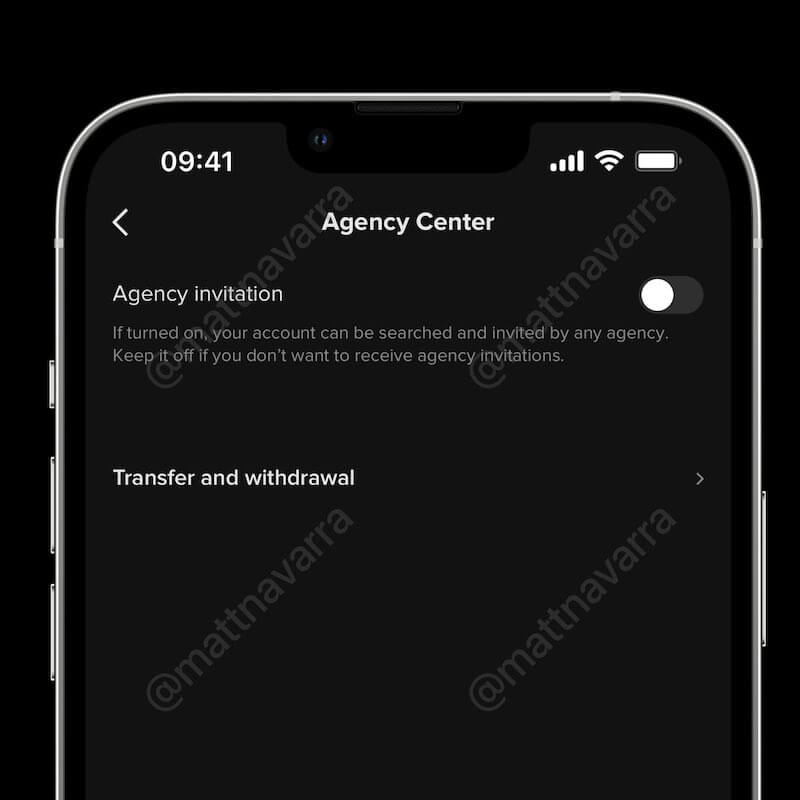 Screenshot mostrando a opção do Agency Center no app do TikTok