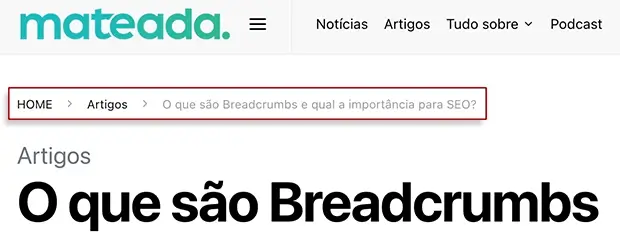 Exemplo de Breadcrumbs no Site da Mateada